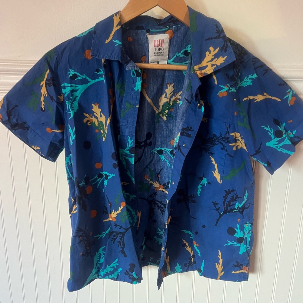 Topo Designs Blue Floral Button Down Shirt